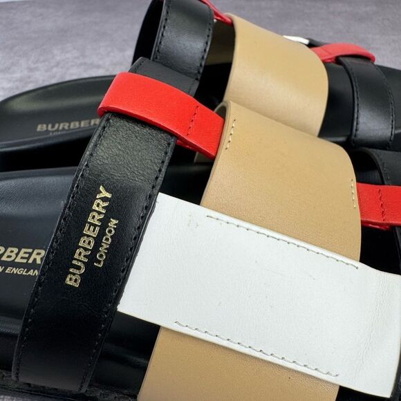Burberry Black and Tan Color Block Ellendale Sandals 36.5 - Picture 4 of 7